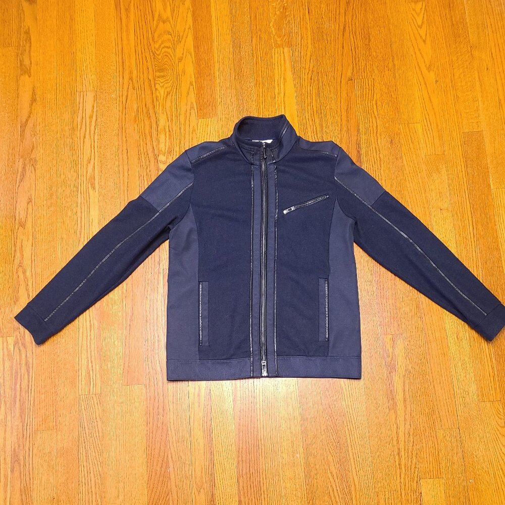 Calvin Klein Premium Wool Jacket With Faux Leather Denim Trim Size Medium